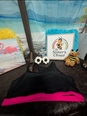 Source Unknown Black Swim Top with Hot Pink Band